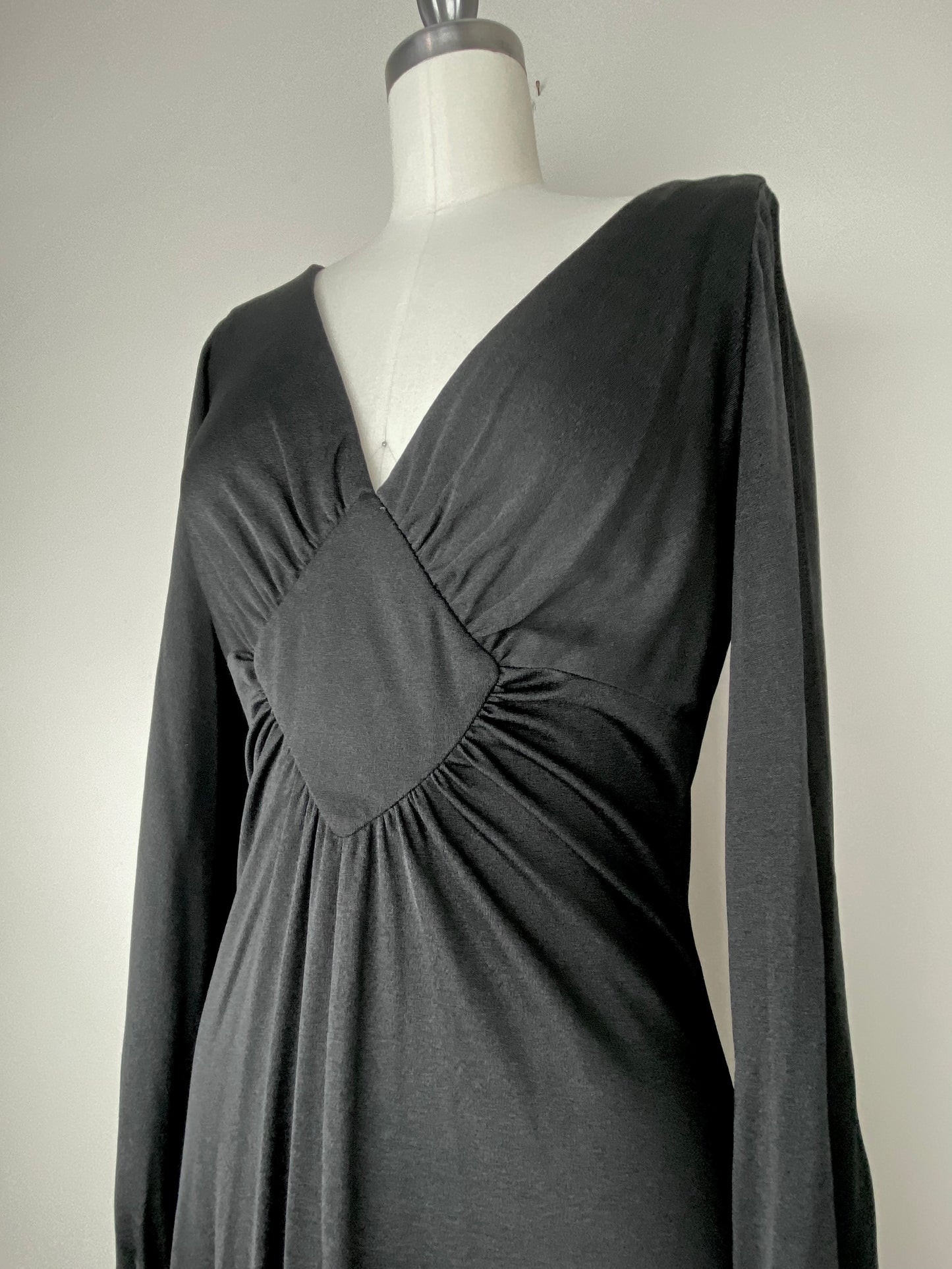 1970s Black Maxi Dress, Sleeve Cut Outs, Shelly’s Tall Girls Shop, Size Medium Tall