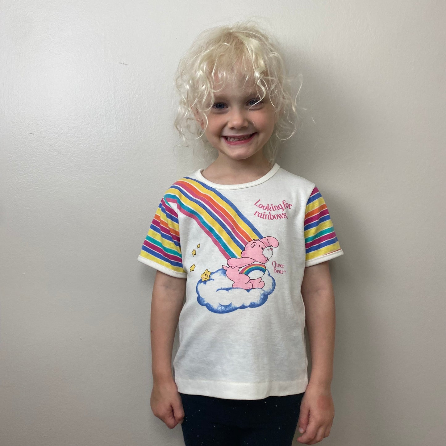 1980s Care Bears T-Shirt, Cheer Bear, Rainbow Stripes, Kids size 4/5