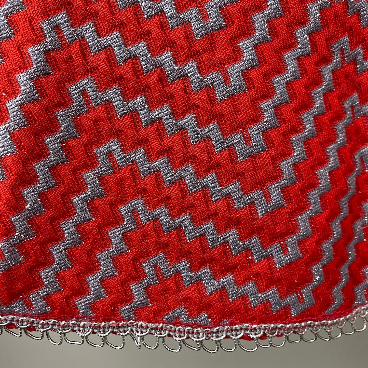 1970s/80s Red and Silver Circle Skirt, Size Medium