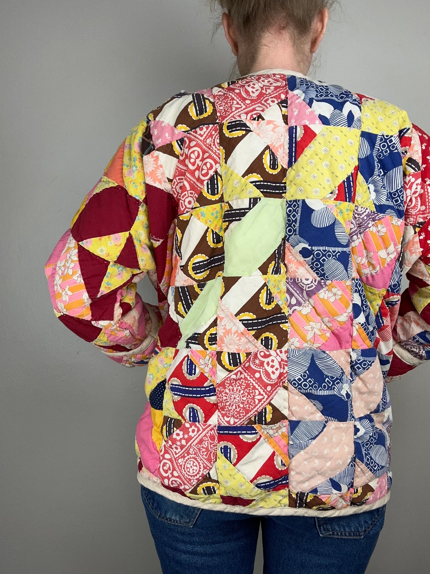 Vintage Patchwork Quilt Coat, Handmade, Size Medium