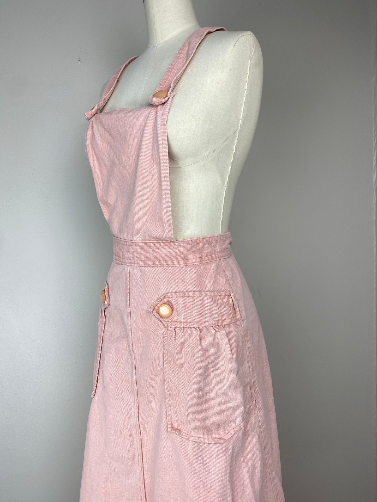 1970s Pink Denim Overall Jumper, Maxi Skirt, Size Small