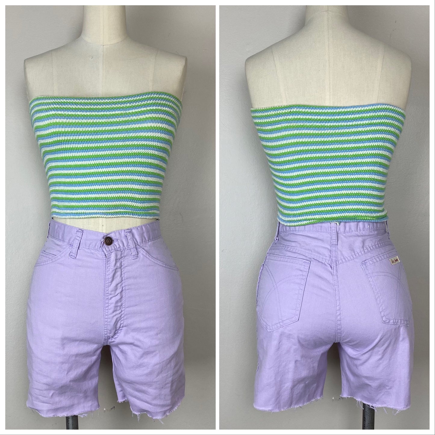 1970s Striped Tube Top, Size XS/S, Green Blue White