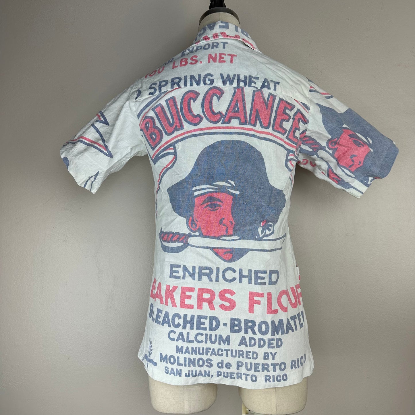 1960s/70s Flour Sack Shirt, Size XS/S, Buccaneer Puerto Rico, Pirates