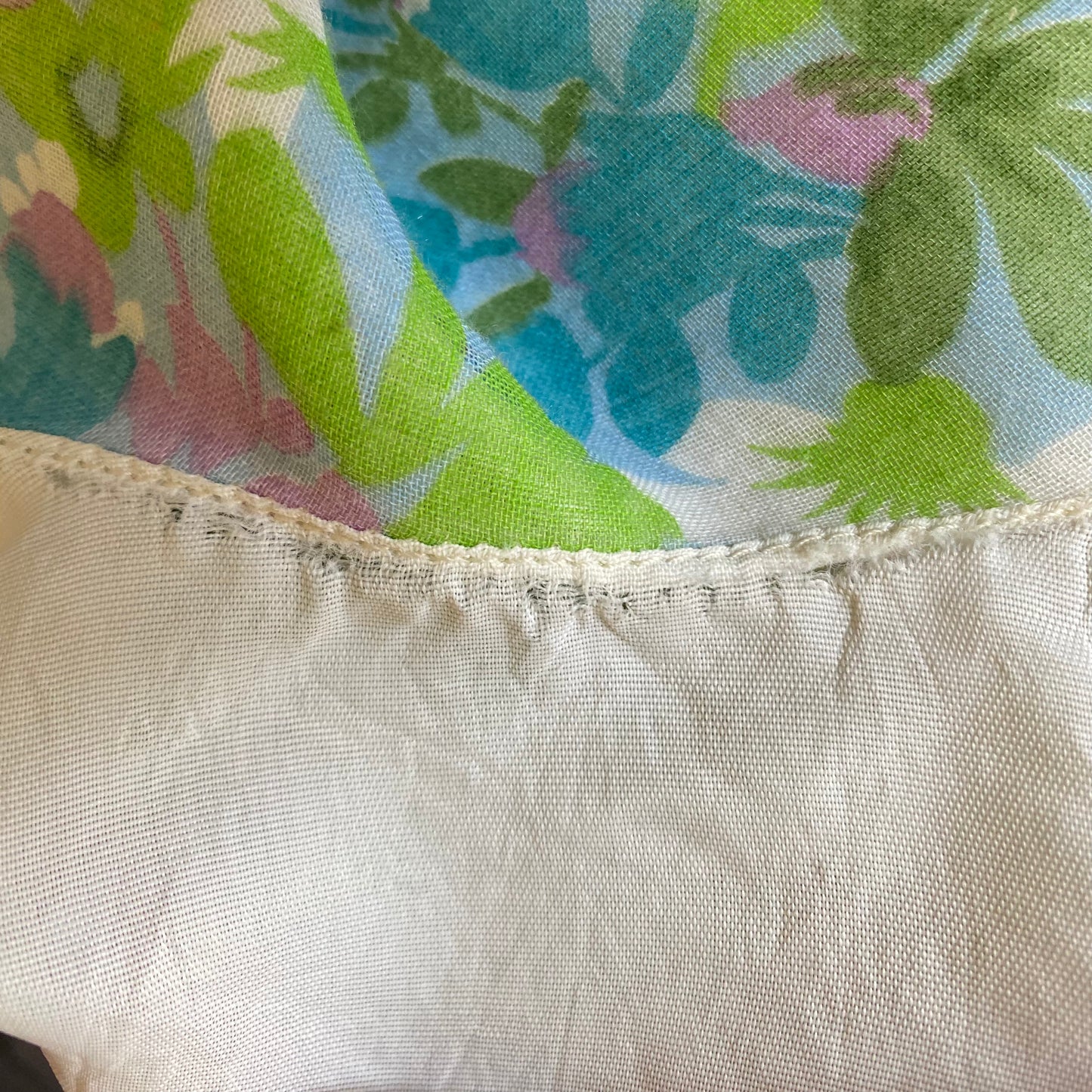 1950s Sheer Blue and Green Floral Dress, Size Small, Smocking