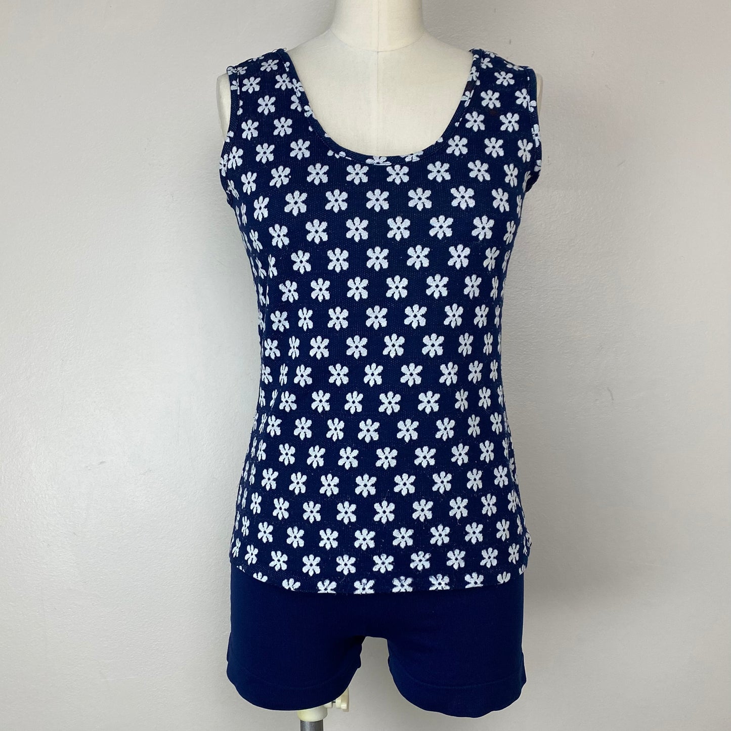 1960s/70s Navy Blue Floral Tank Top, Size Small