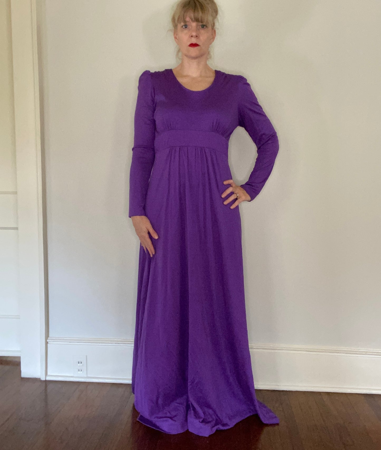 1970s Purple Maxi Dress, Lane Bryant Tall Shop, Size M/L, Long Sleeves