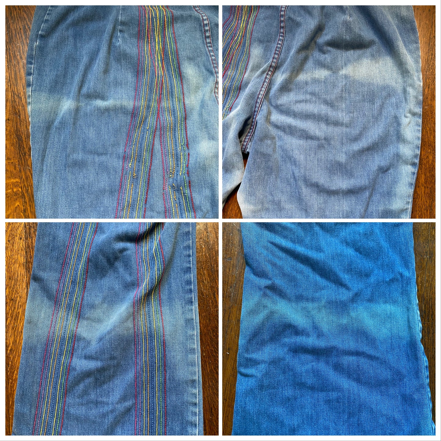 1970s Plus Size Rainbow Embroidery Jeans, Young Stuff, 40"x32.5", Flare Leg
