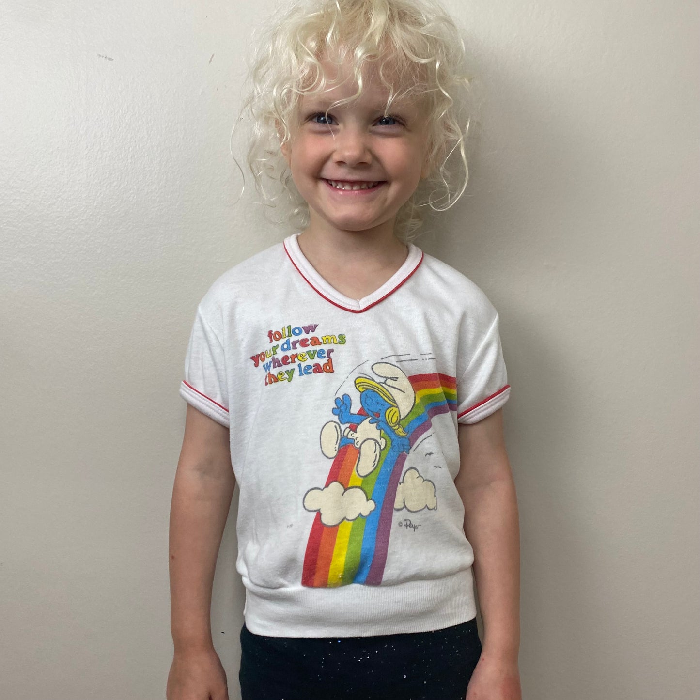 1980s Smurfs T-Shirt, Smurfette, Kids Size 4/5, Follow Your Dreams, Rainbow