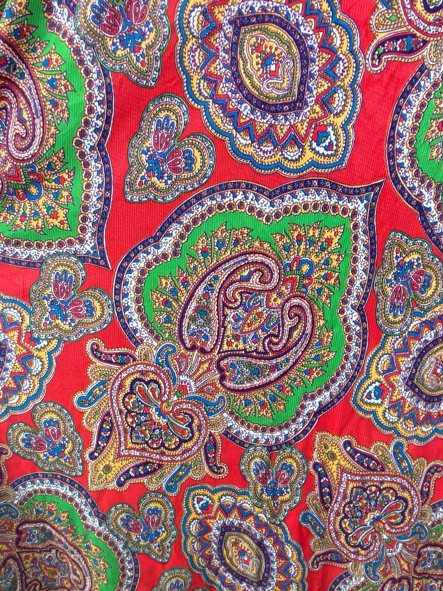 1960s Maxi Dress, Size Small, Red and Green Paisley, Sleeveless
