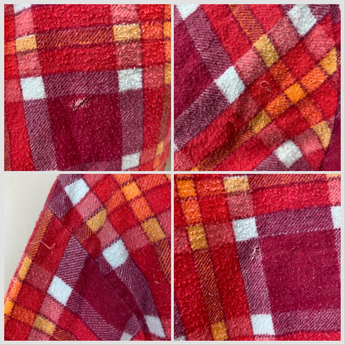 1970s Red Plaid Flannel Shirt, Size Large, Printed Cotton, Distressed