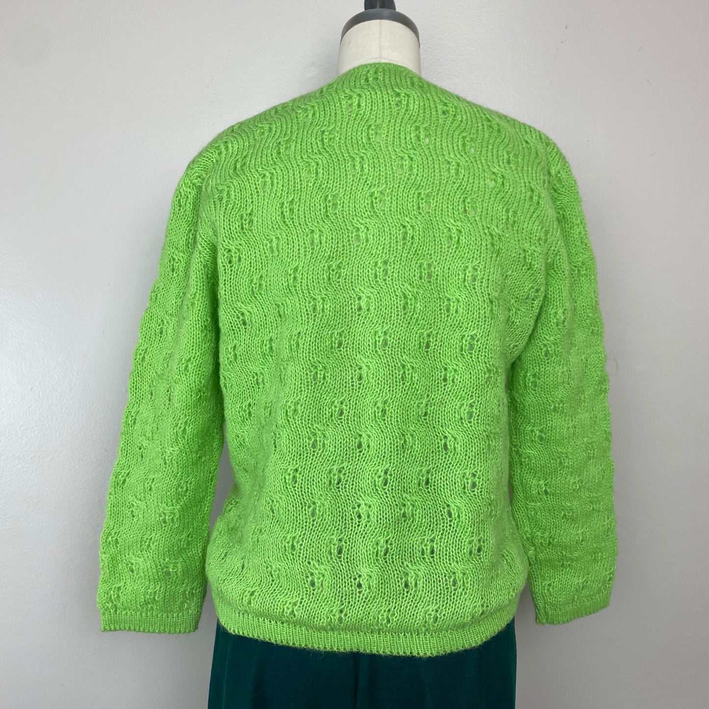 1960s Mohair Blend Cardigan, Sidney Gould, Lime Green, Size Medium