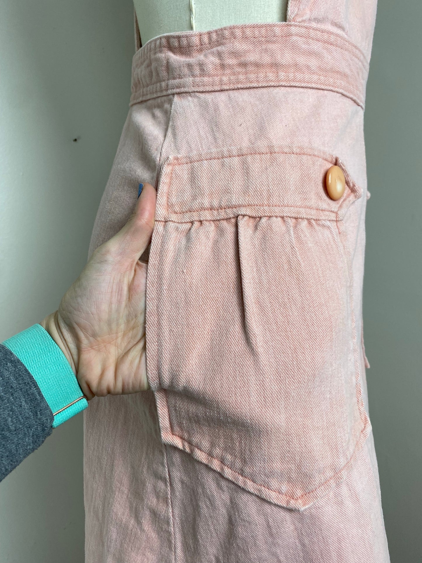 1970s Pink Denim Overall Jumper, Maxi Skirt, Size Small