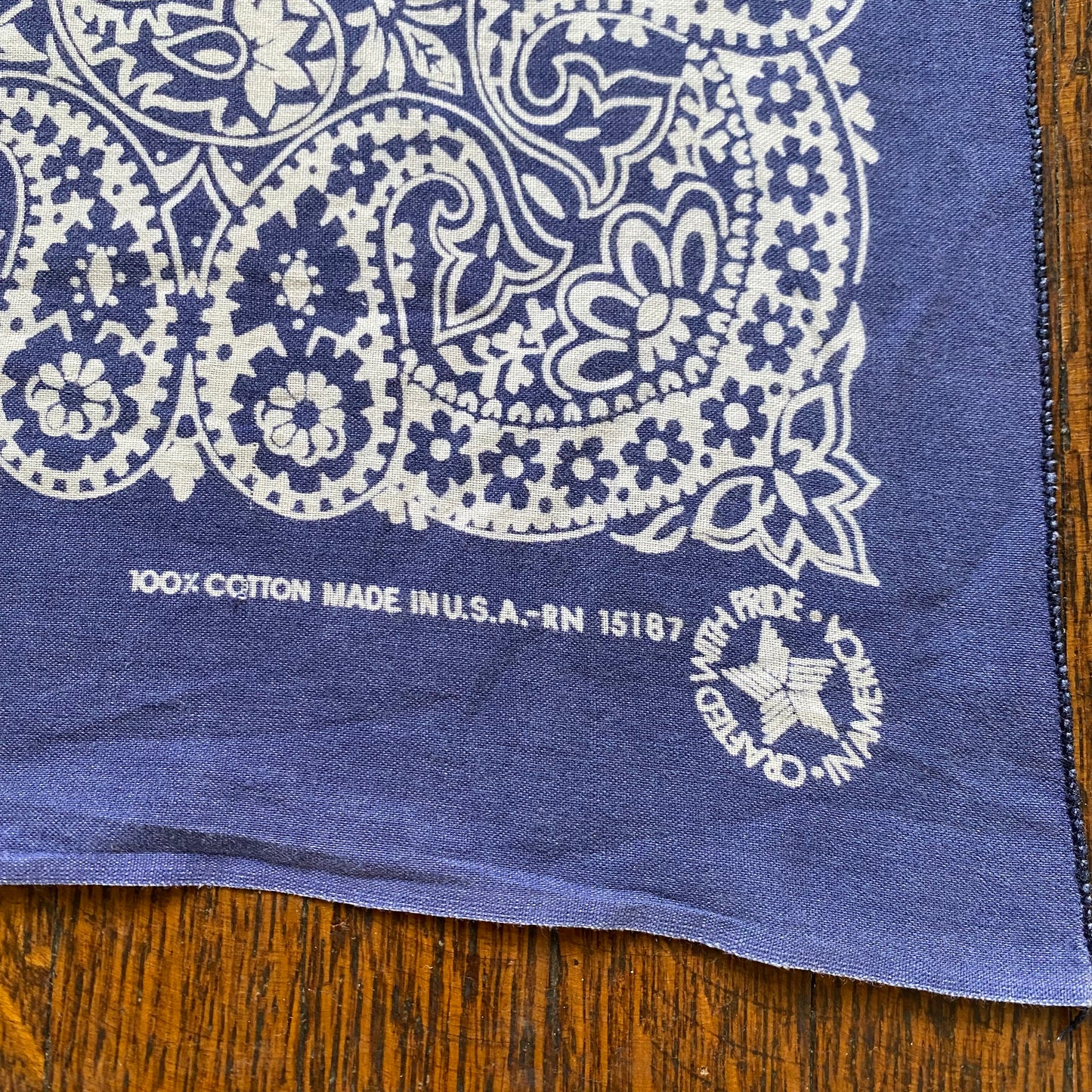 1980s Indigo Bandana, RN 15187, 100% Cotton, Selvage Edge, Crafted with Pride in America