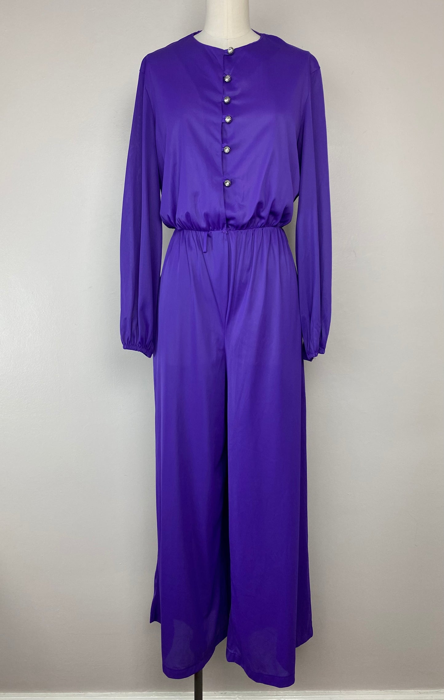 1970s Sears Loungewear Purple Nylon Jumpsuit, Size Medium