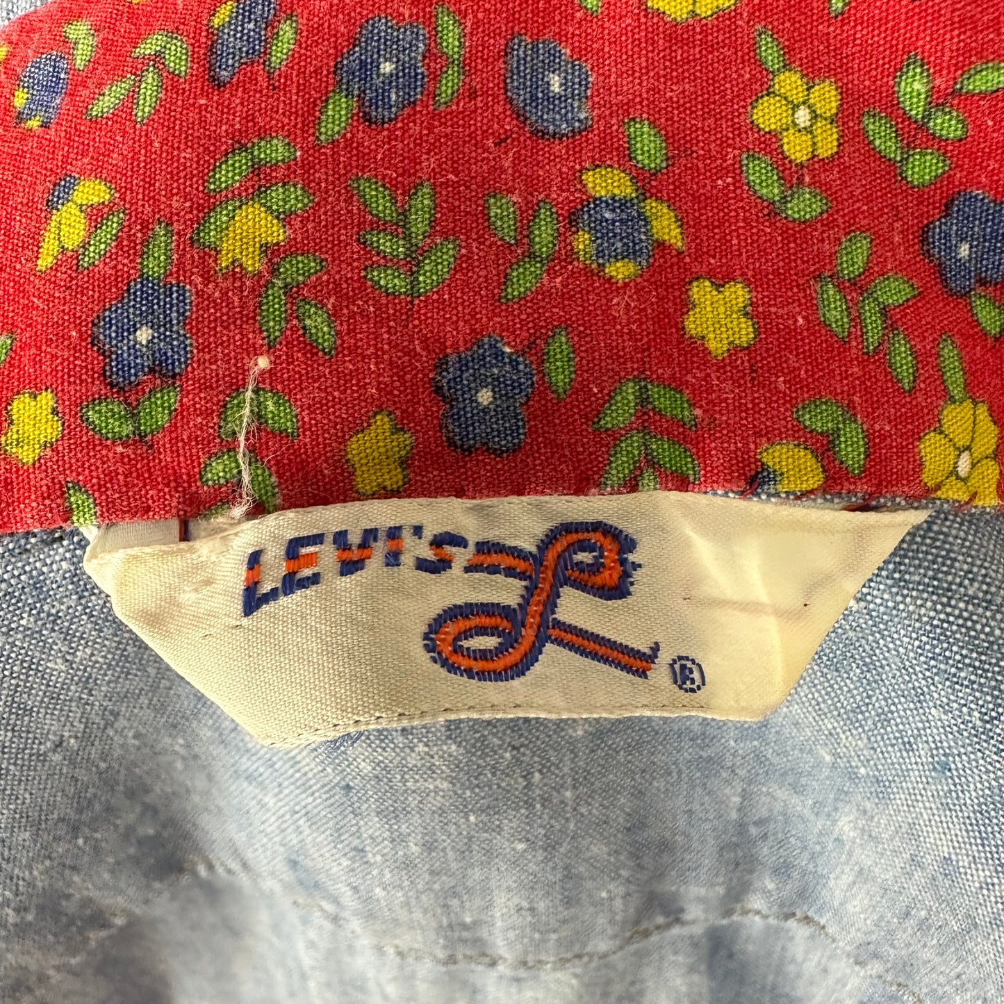 1970s Chambray Shirt with Appliqué and Lace Trim, Levi’s Size Small