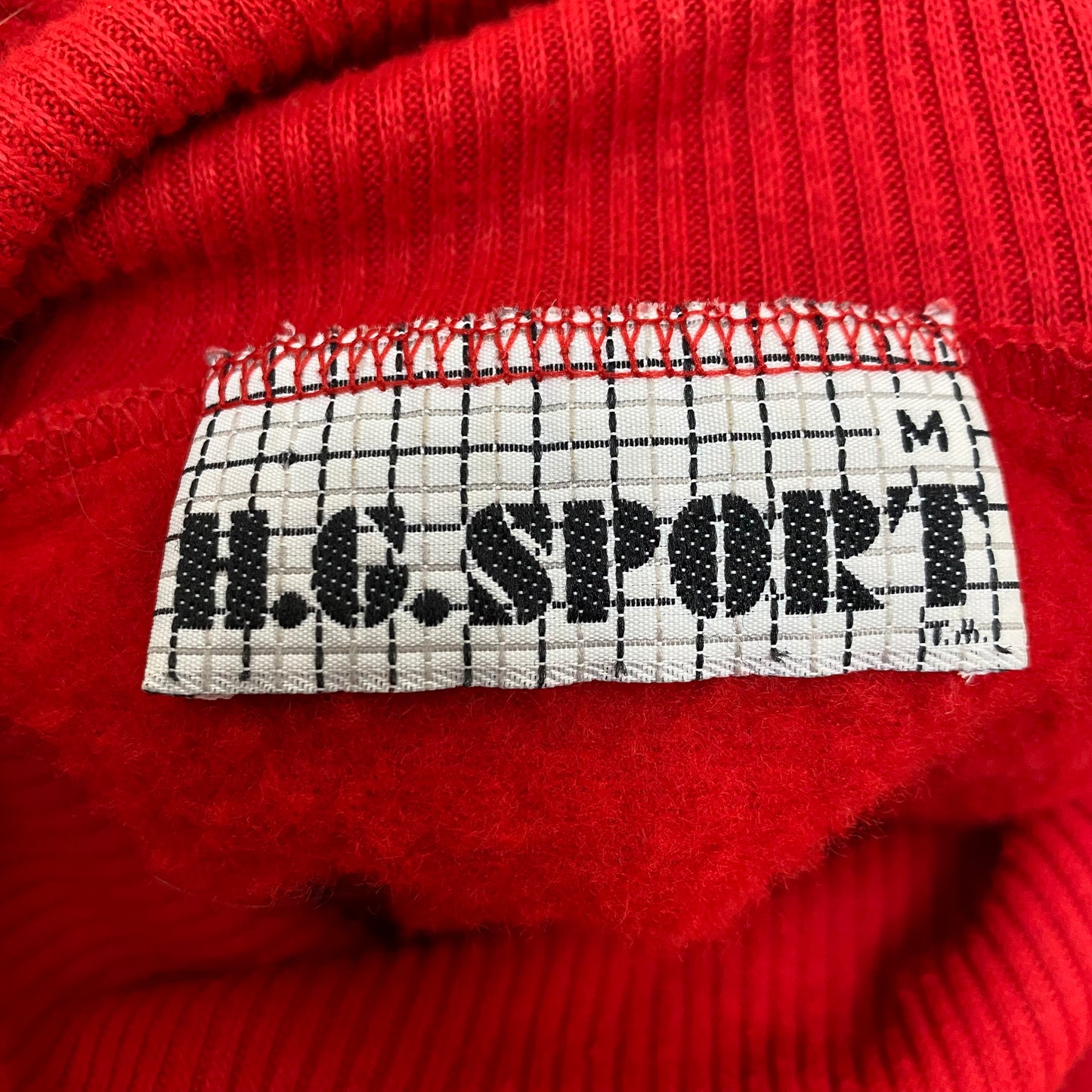 1980s Red Short Sleeve Sweatshirt, H.G. Sport Size Medium, Asymmetrical Turtle Neck