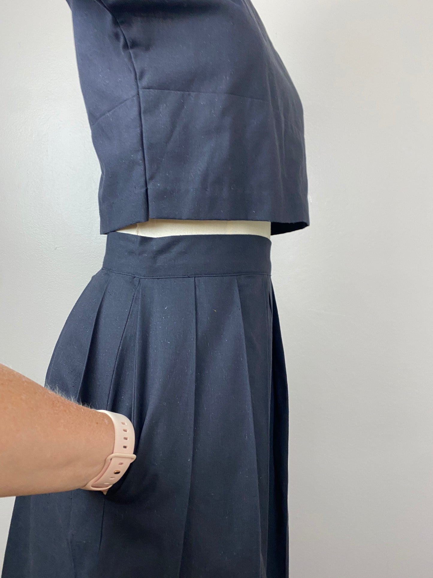 Vintage Handmade Black Cropped Top and Skirt Set, Size Small