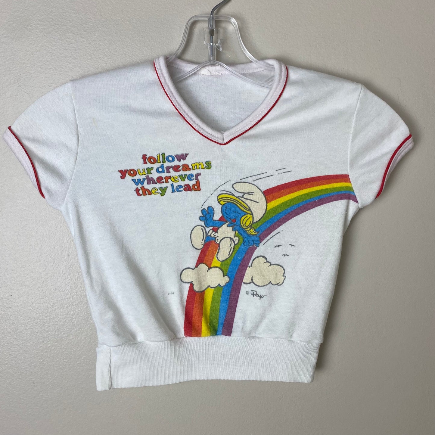1980s Smurfs T-Shirt, Smurfette, Kids Size 4/5, Follow Your Dreams, Rainbow