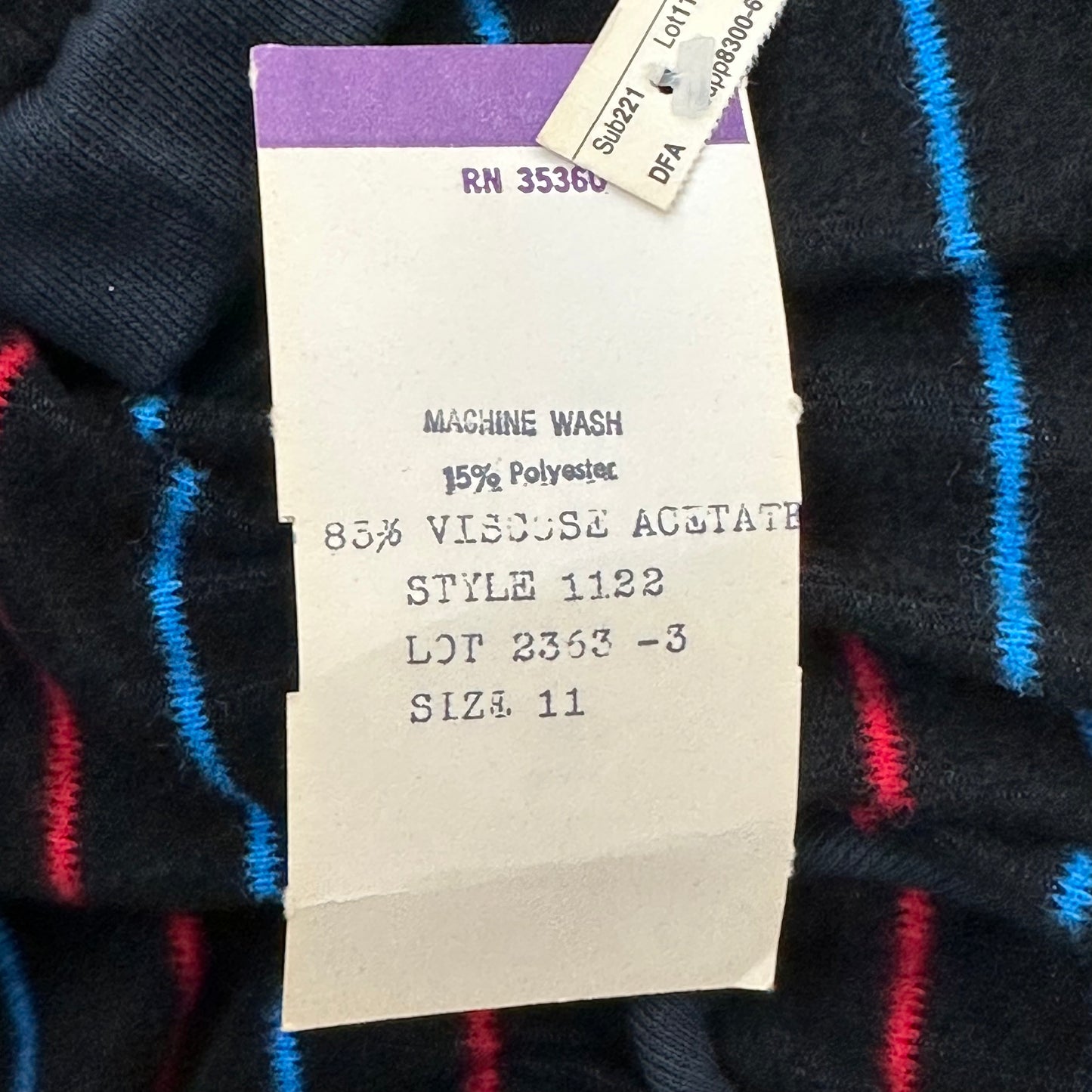 1970s Striped Velour V-Neck Dress, Size Small, Deadstock with Tags