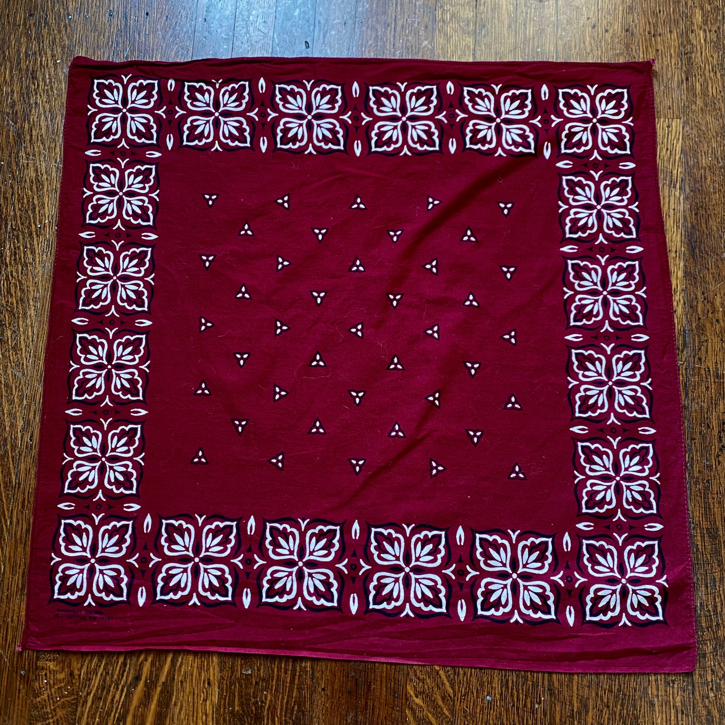 1950s/60s Maroon/Burgundy Bandana, RN 14193, Washfast Colors, All Cotton, Selvage Edge