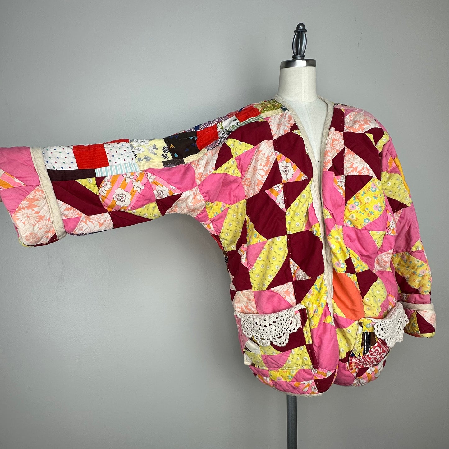 Vintage Patchwork Quilt Coat, Handmade, Size Medium
