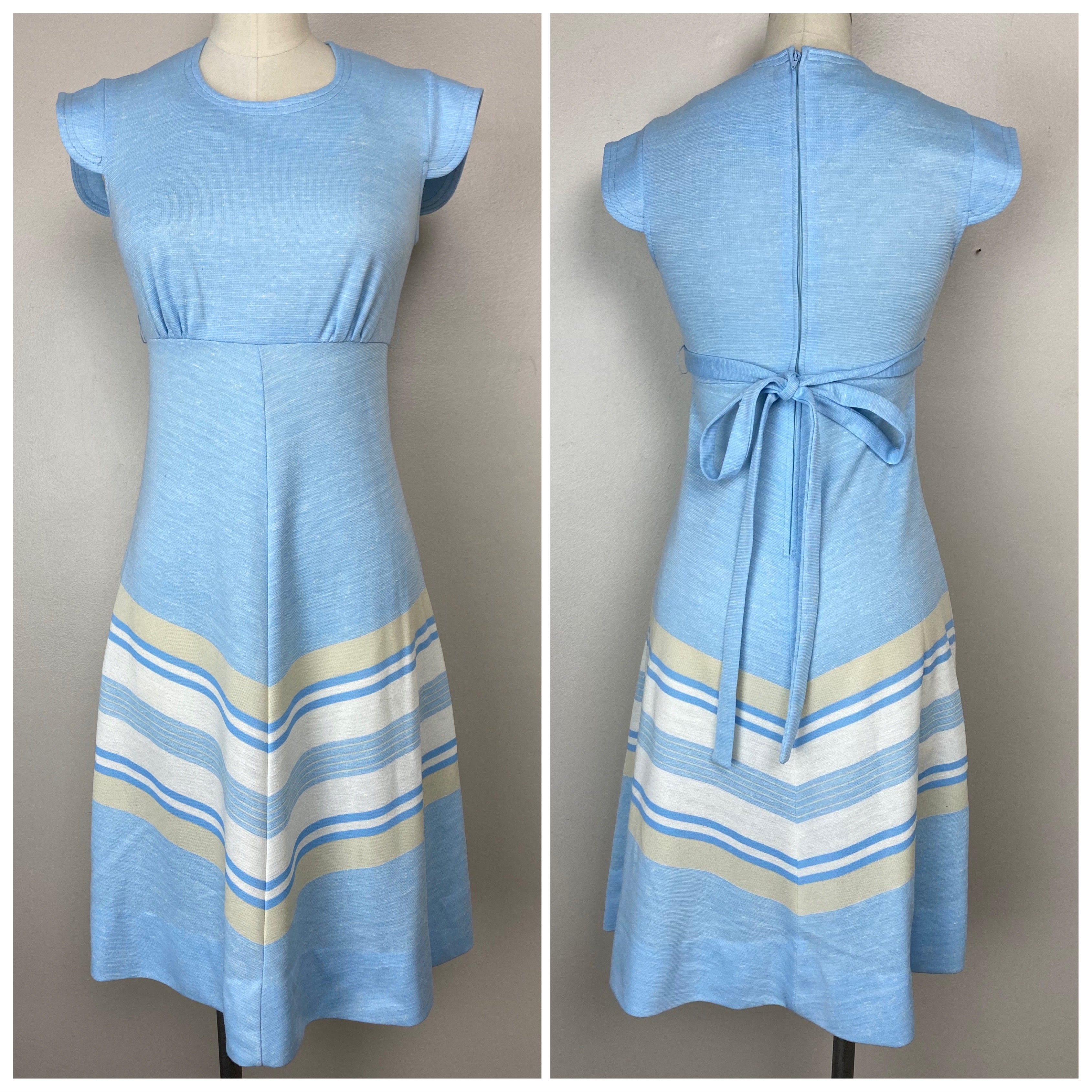 Vintage 1970s Pastel Blue Knit Sleeveless Dress, Jerell of Texas, hot Size XS/S