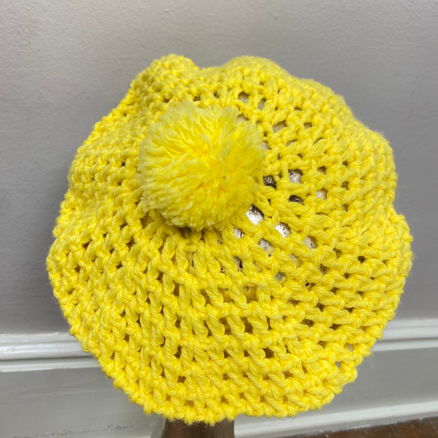 1970s Knit Beret with Pompom, Handmade