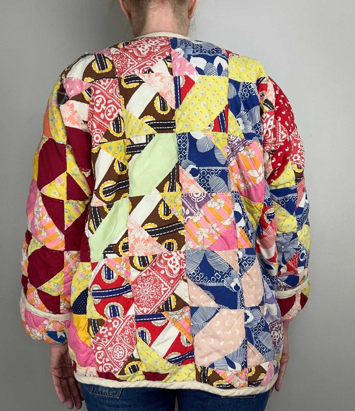 Vintage Patchwork Quilt Coat, Handmade, Size Medium