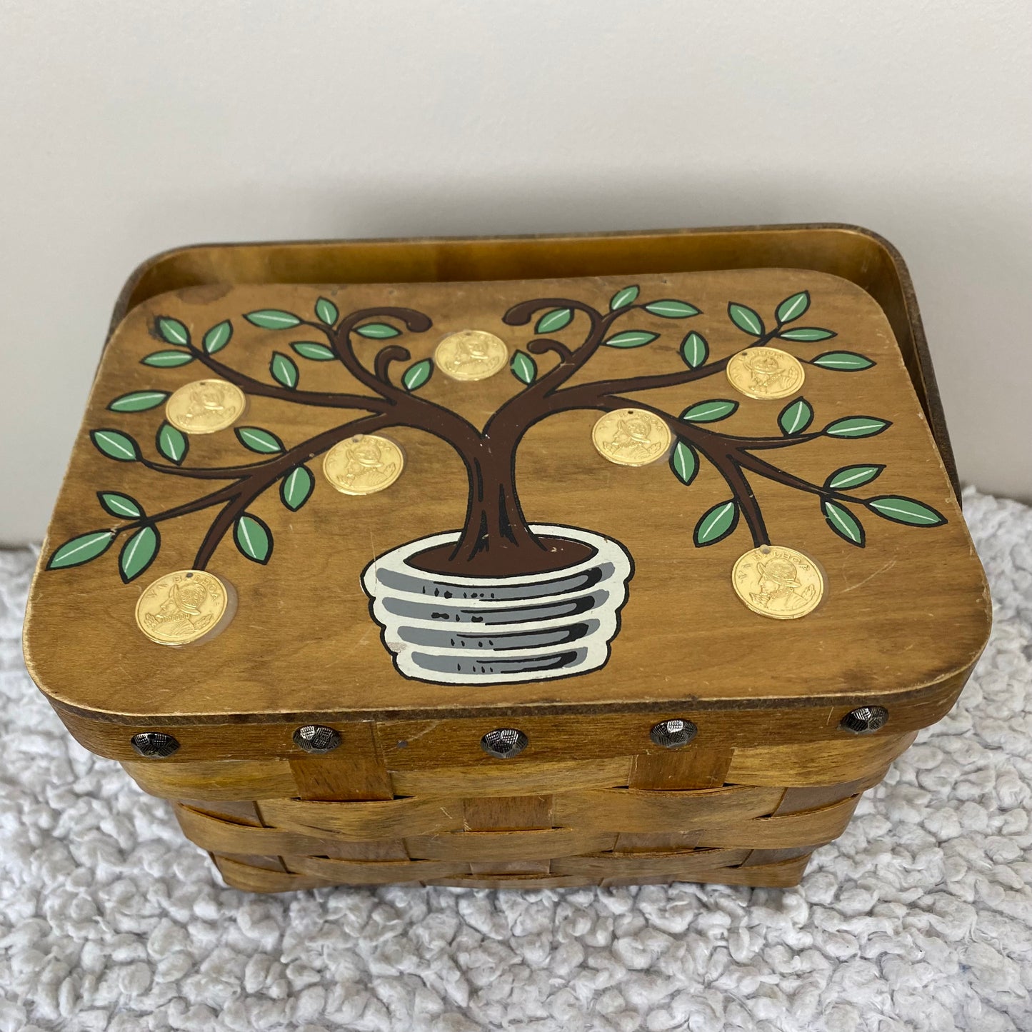 1960s Gary Gail Wooden Basket Purse, Money Tree