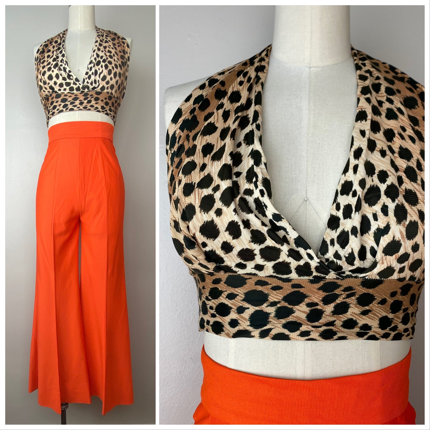 1970s Cheetah Print Cropped Halter Top, Size S-M
