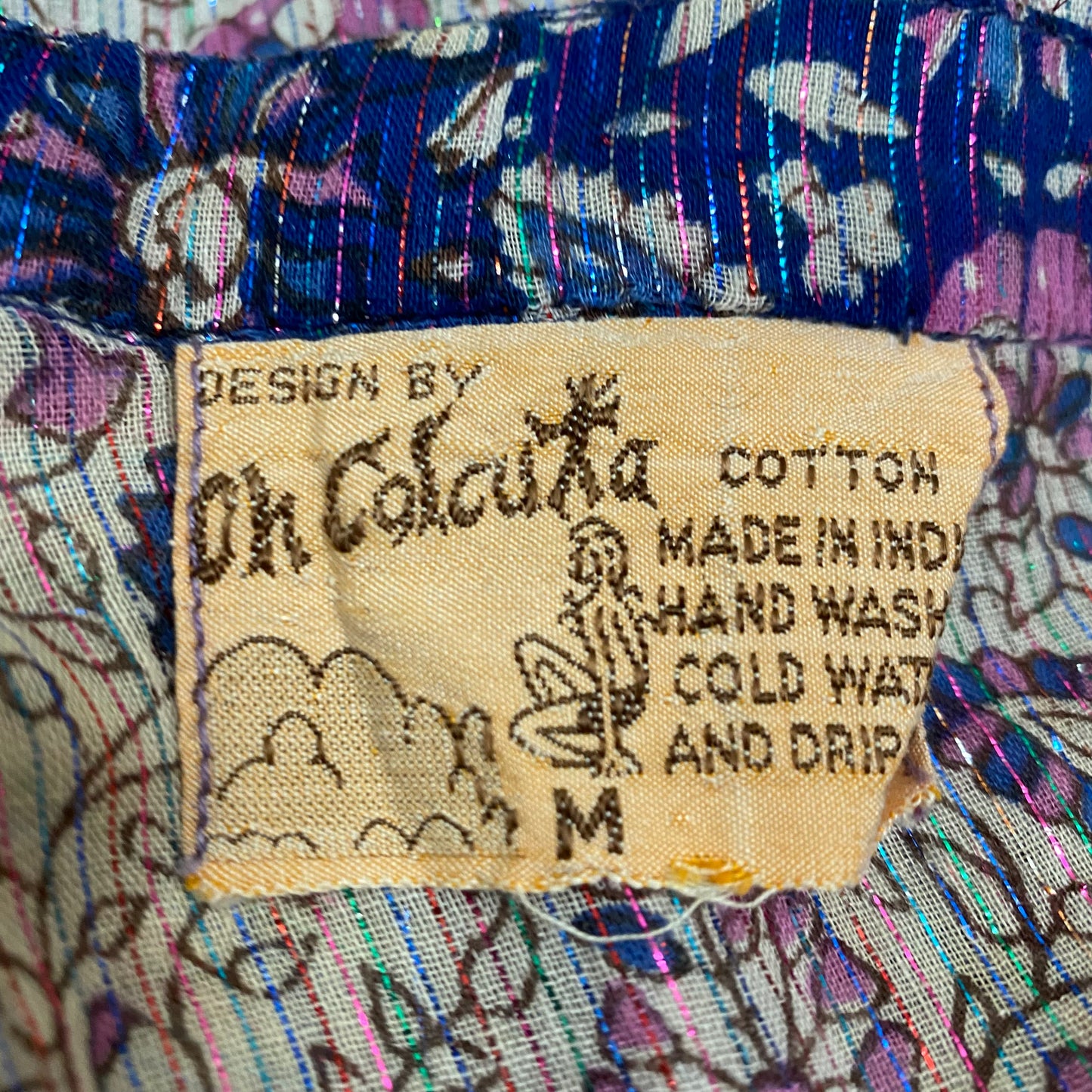 1970s Oh Calcutta Indian Blouse, Rainbow Lurex Thread, Size Small