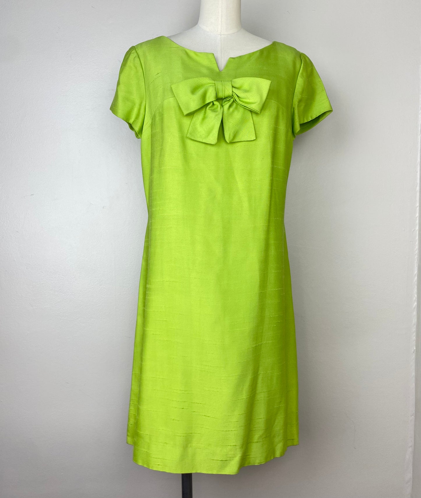 1960s Lime Green Dress with Big Bow, Size Small/Medium