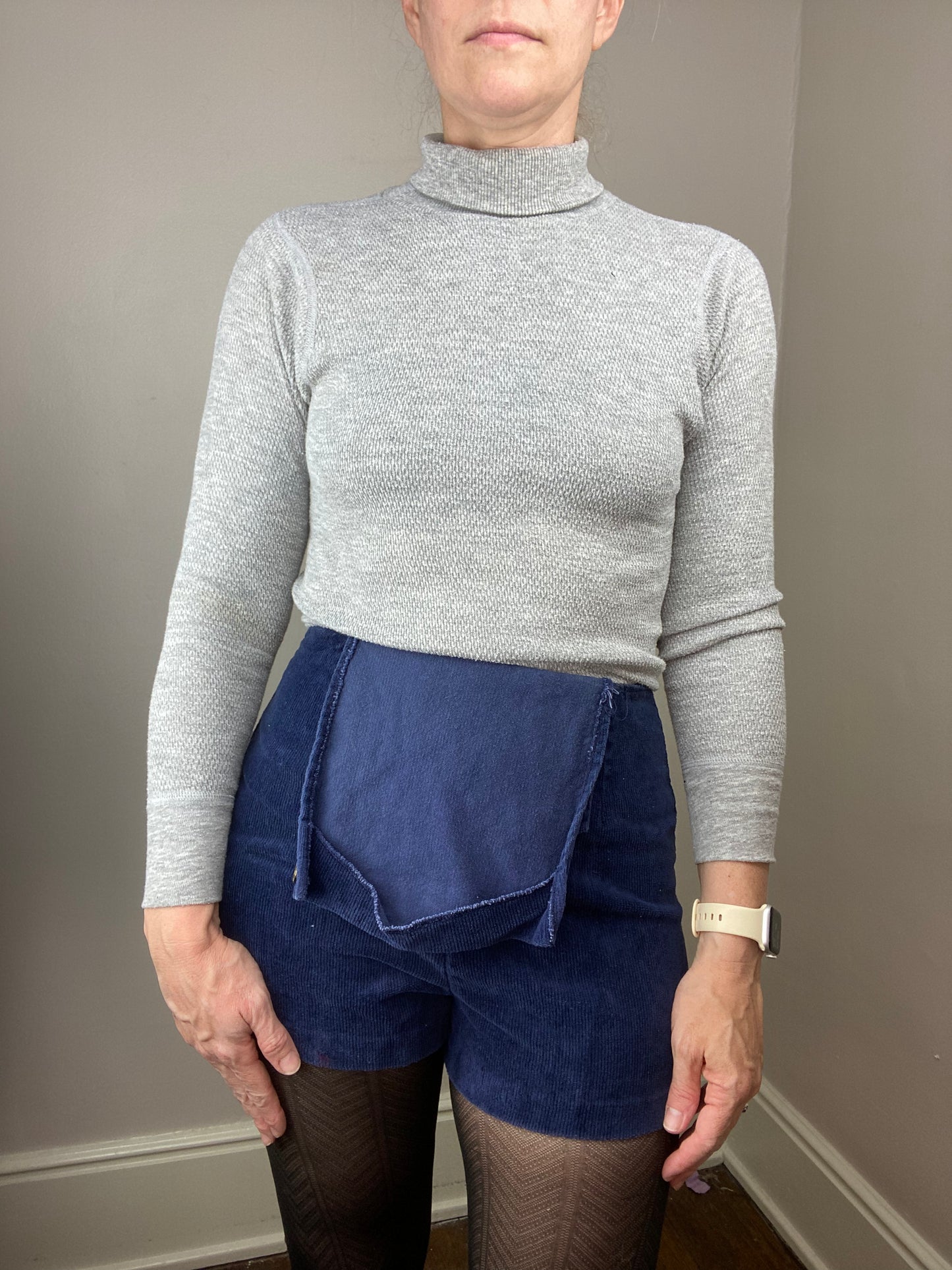 1970s Thermal Turtleneck Long Sleeve T-Shirt, Grey, Hanes Size S/M