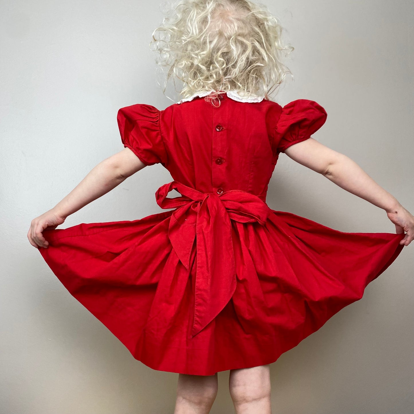 1950s Red and White Dress, Peaches n Cream Size 3/4t