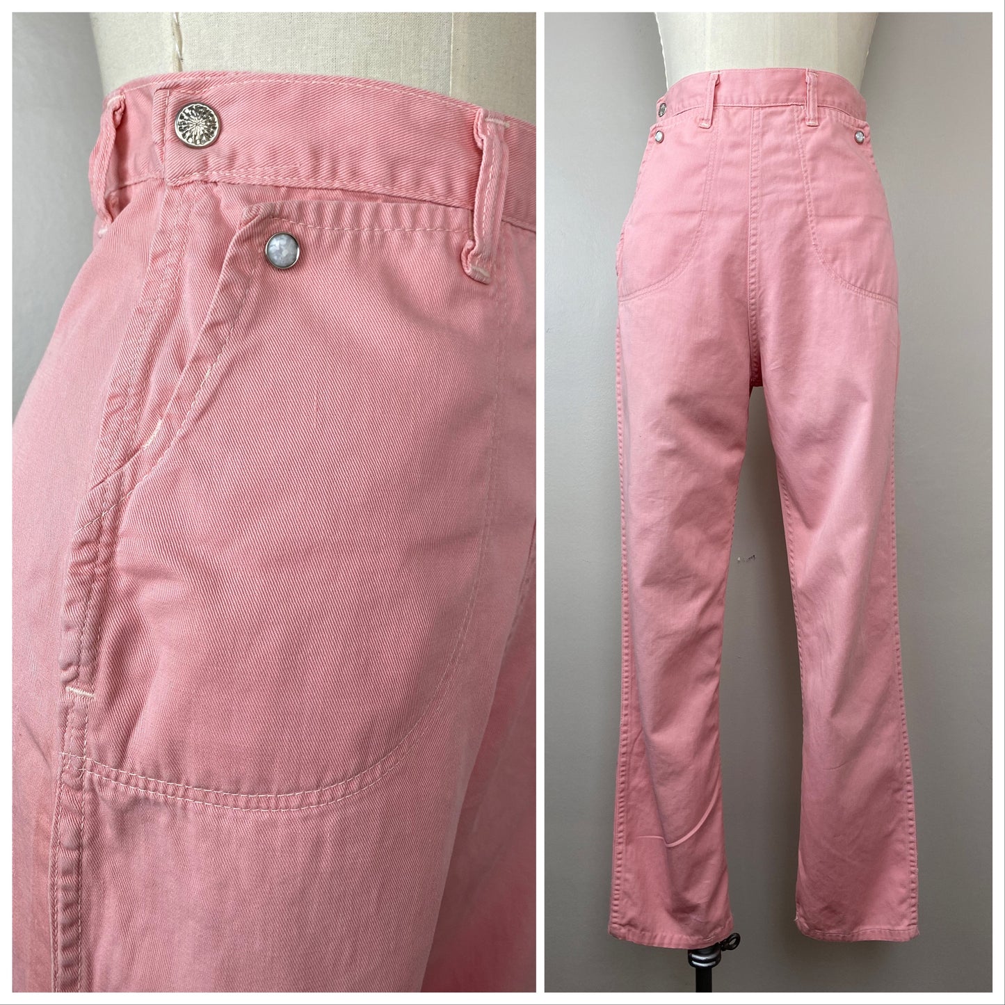 1950s Pink Side Zip Pants, High Rise Western Style Jeans, Size Small