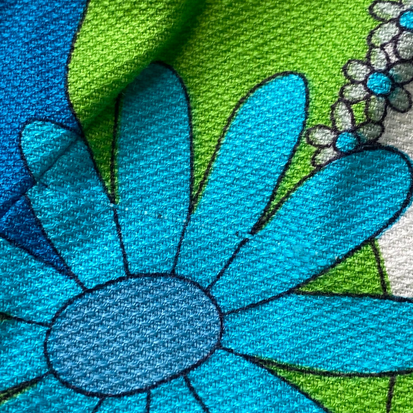 1960s Flower Power Mini Dress, Size XS, Blue and Green Floral