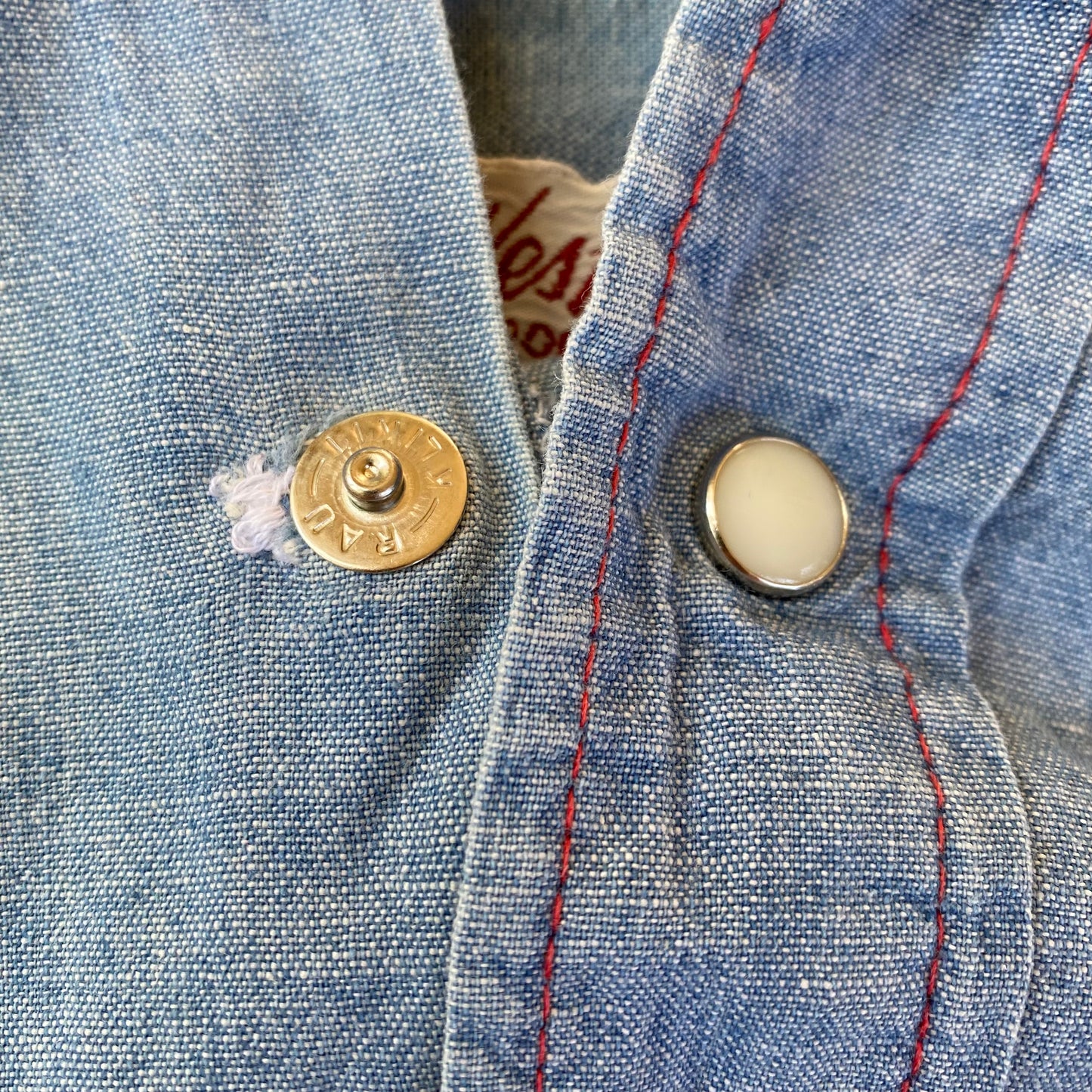 1970s Chambray Western Shirt with Hand Stitched Embroidery, Western Sportswear, Size XL