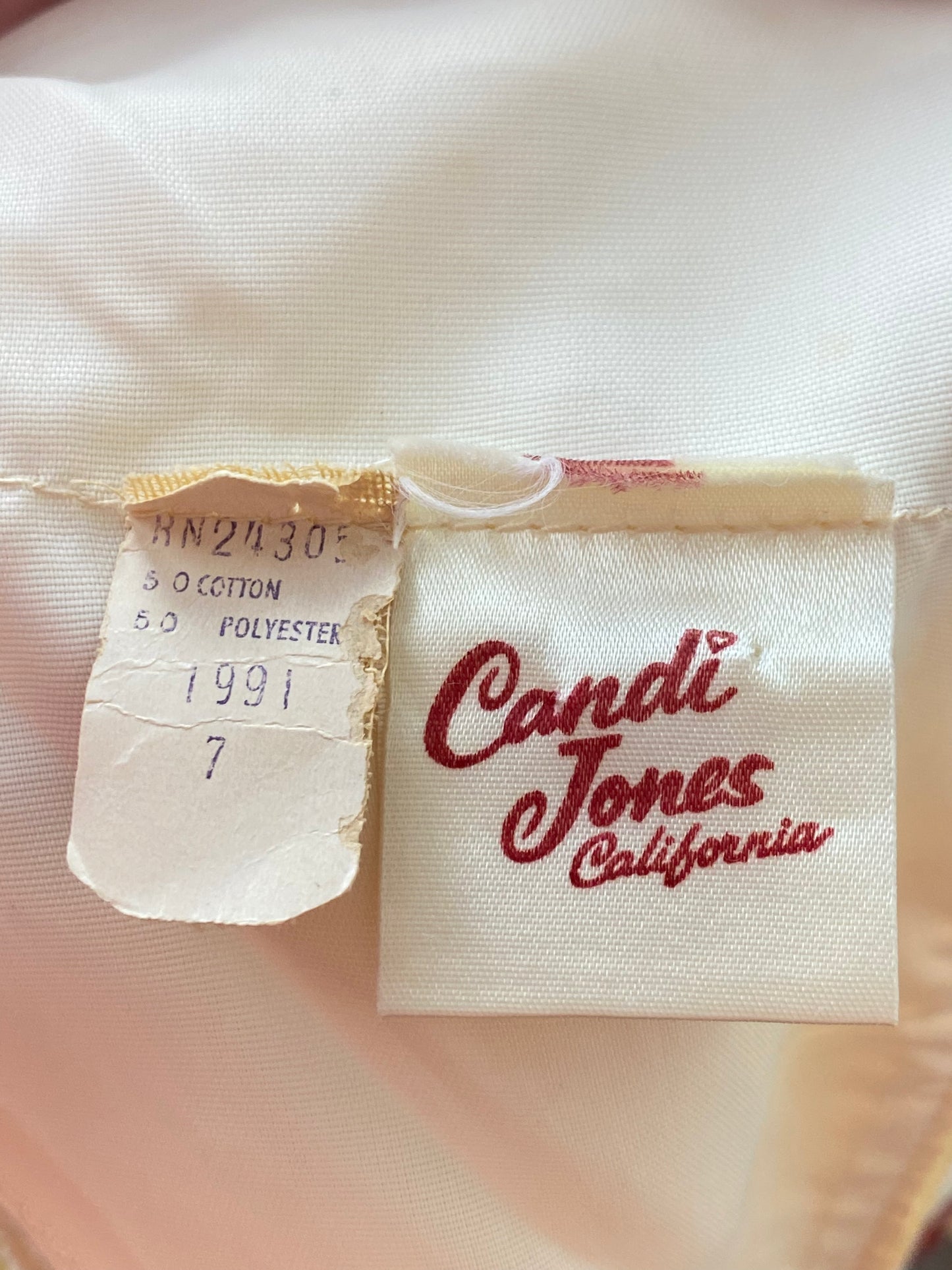 1970s Cream Lace Candi Jones Maxi Dress, Size XS, Red Velvet Trim