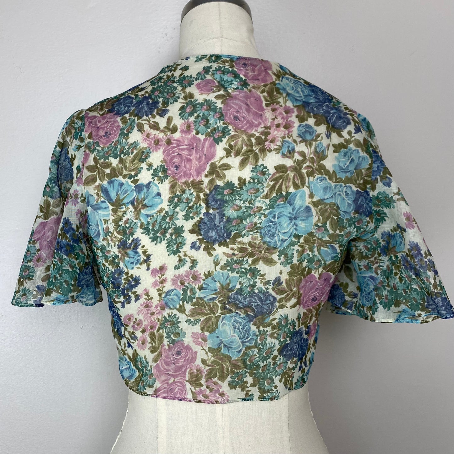 1970s Arjon Floral Halter Maxi Dress with Coverlet, Tie Front Cropped Blouse, Size XS
