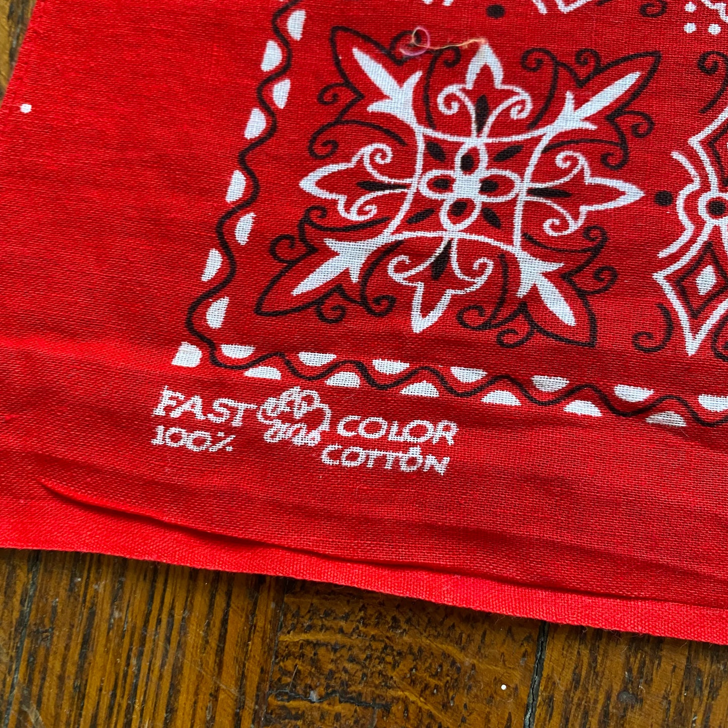 1950s Red Bandana, Elephant, Fast Color, 100% Cotton, Selvage Edge