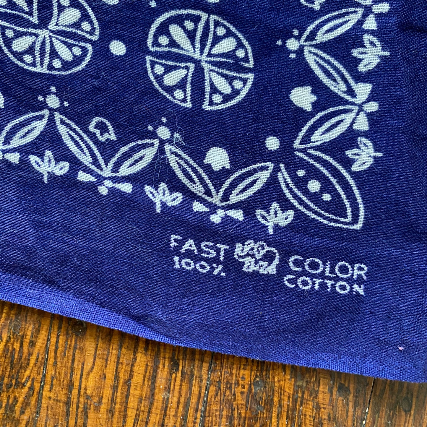 1950s Indigo Bandana, Elephant, 100% Cotton, Fast Color, Selvage Edge