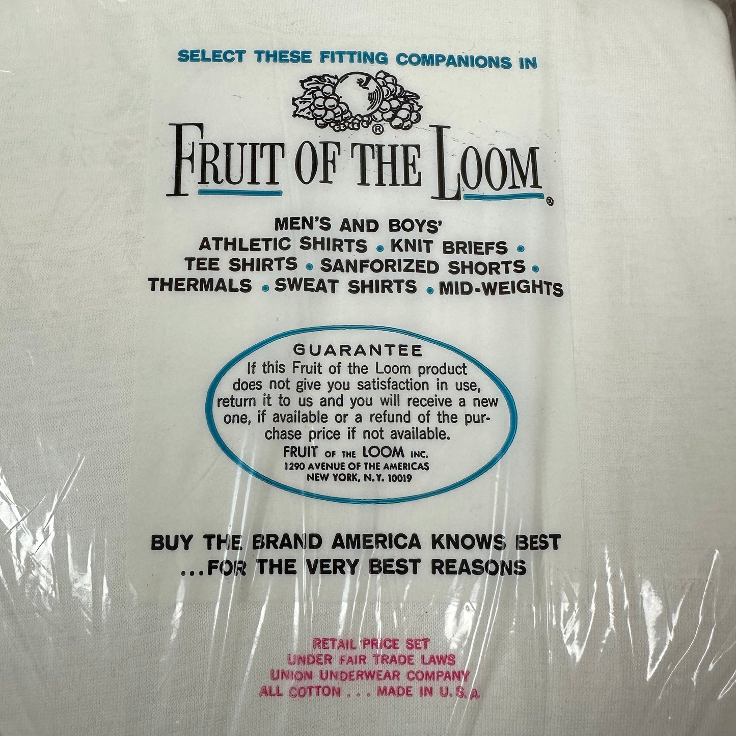 1960s Fruit of the Loom Undershirts, Size Large, New Old Stock in Package, 3 Men's Tee Shirts