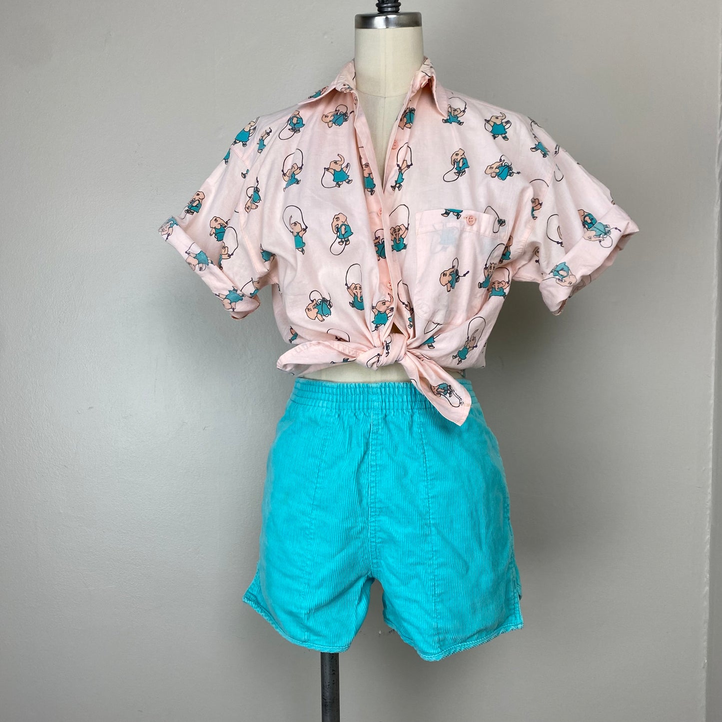 1980s Pink Elephant Blouse, Size S/M, Trendi 1986, Pastel Pink