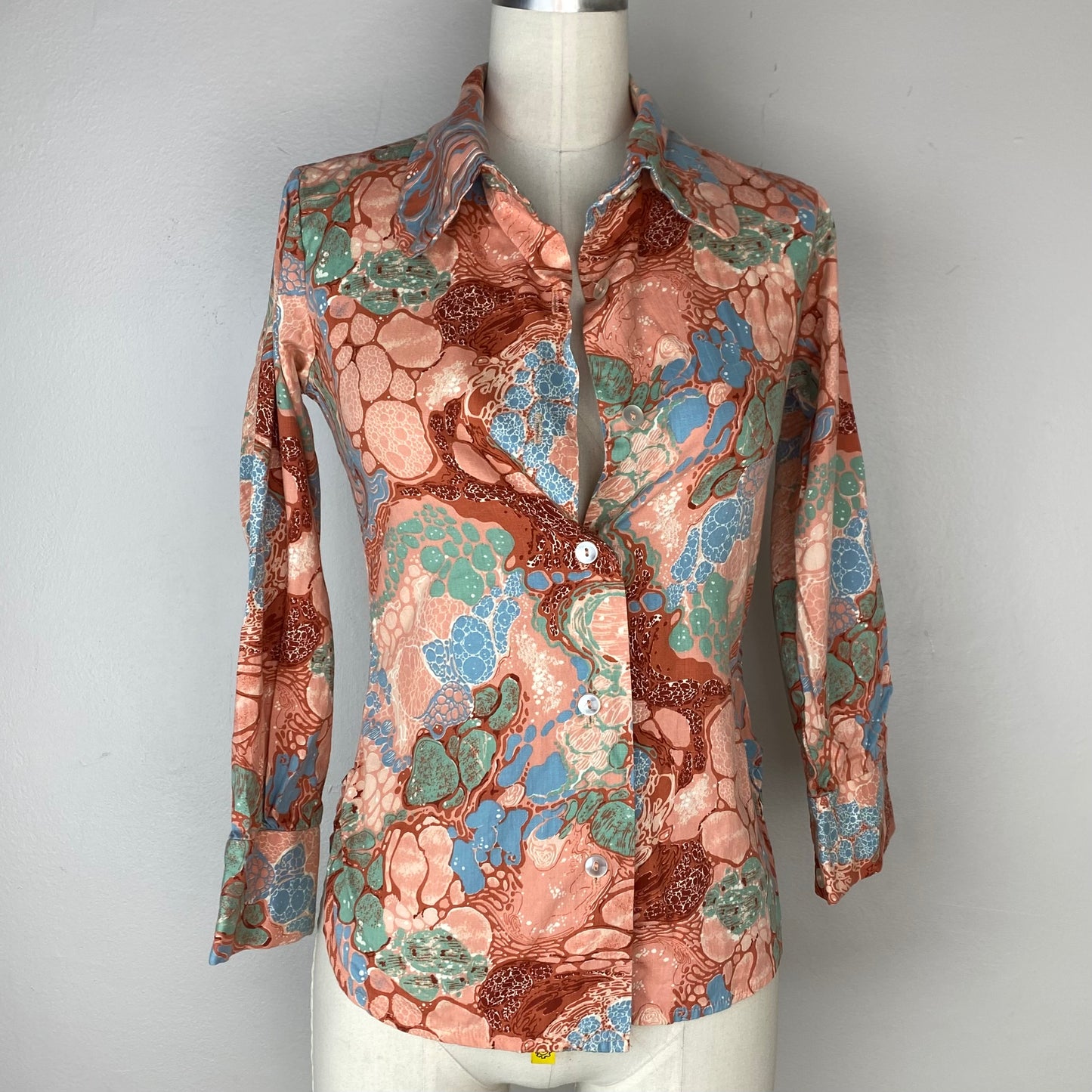 1970s Psychedelic Marble Print Shirt, Size XS