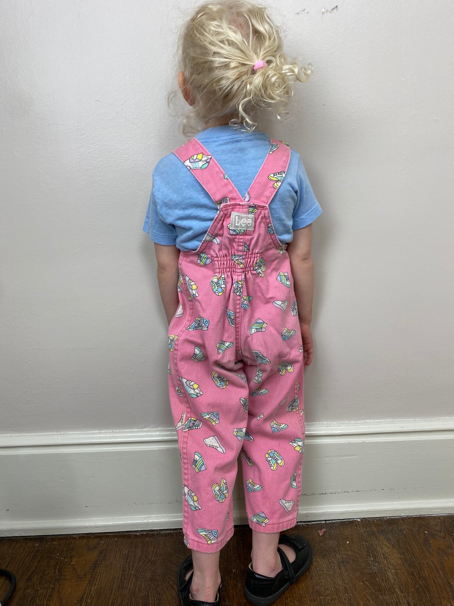 1980s/90s Lee Overalls, Size 2/3, Shoe Print Pink Denim