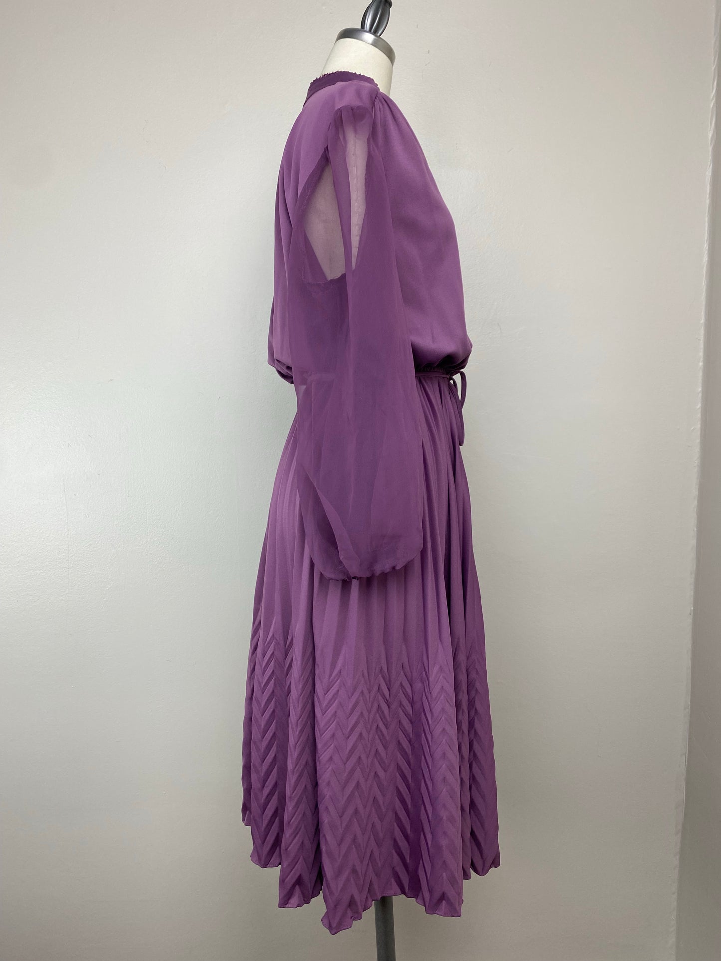 1970s Purple Midi Dress with Sheer Sleeves, Size M/L