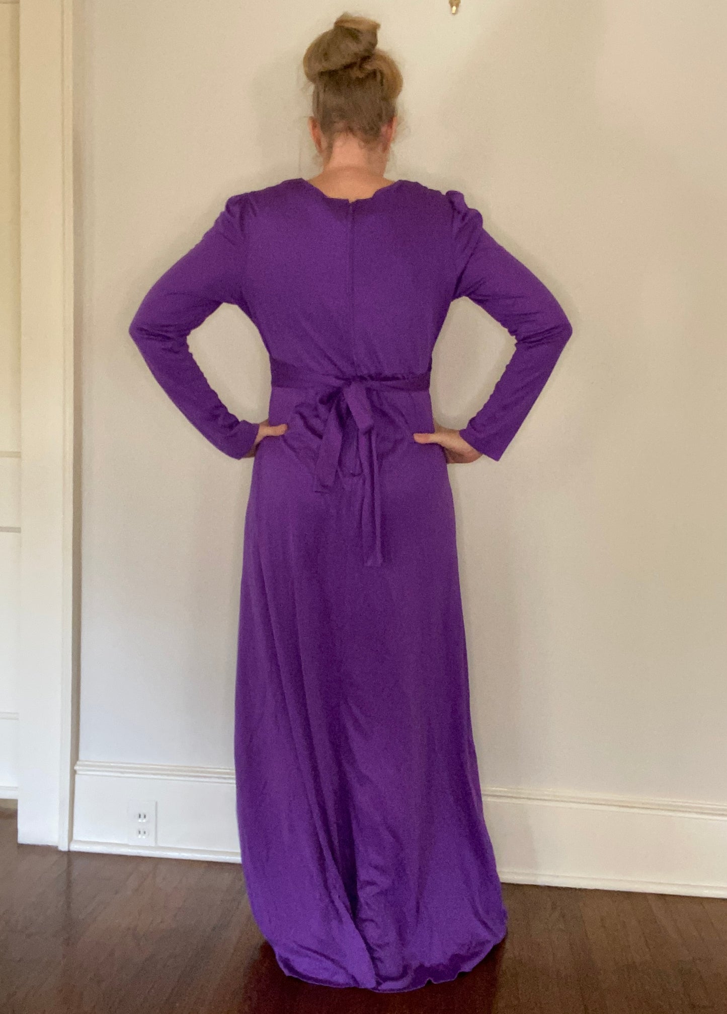 1970s Purple Maxi Dress, Lane Bryant Tall Shop, Size M/L, Long Sleeves