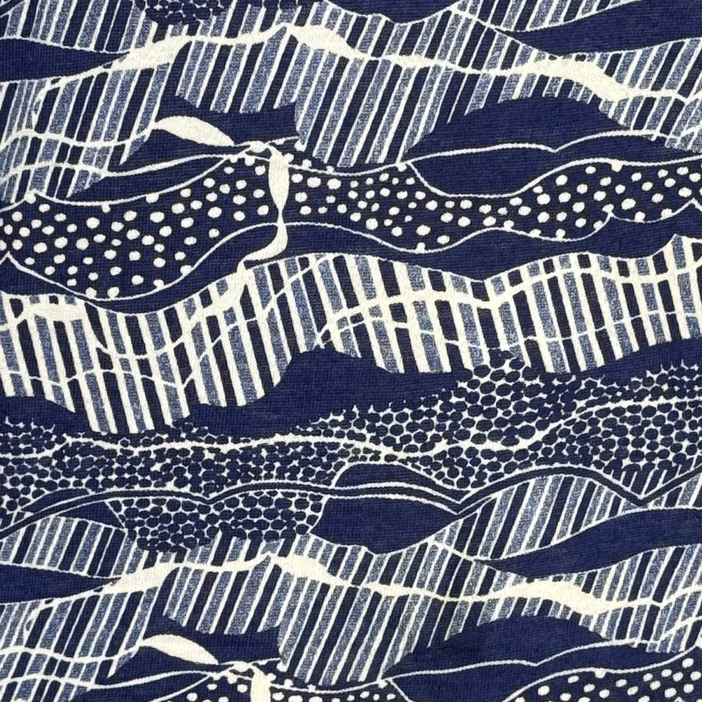 1970s Blue and White Abstract Waves All Over Print Ringer T-Shirt, Krone Norway Size Small