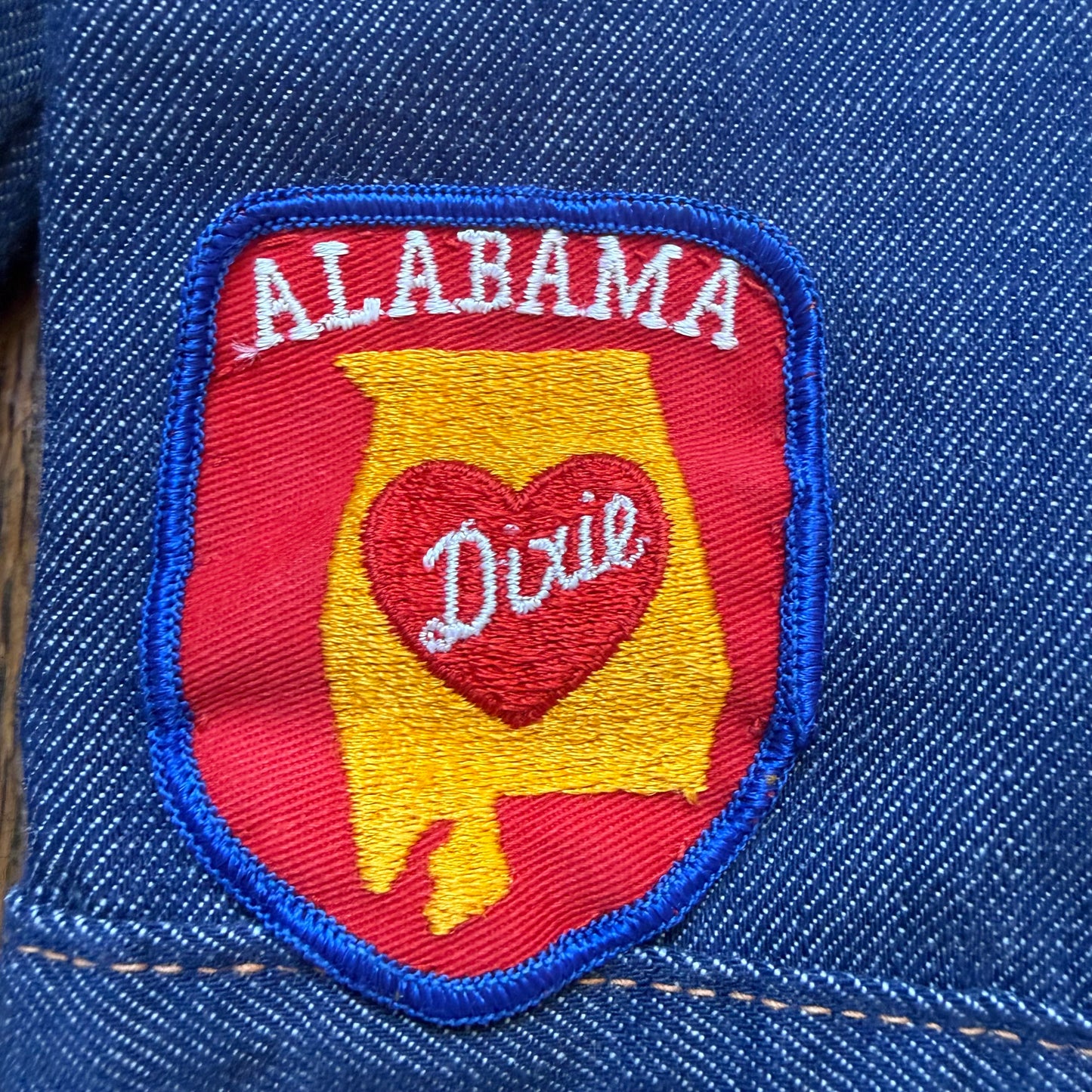 1970s Kids’ Blue Jean Denim Jacket with Southern US States Travel Patches, Selvage, Towncraft JR Boys JCPenney Size 4/5