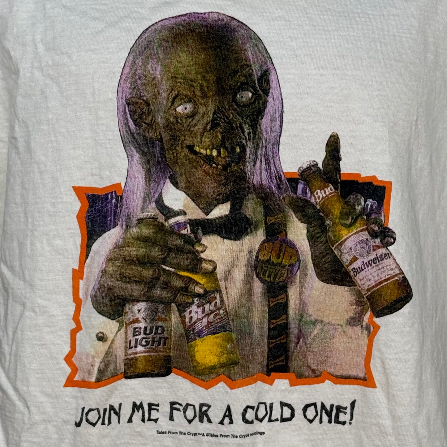 1990s Tales from the Crypt T-Shirt, Budweiser Beer Promo, Halloween, Crypt Keeper, Join Me For A Cold One, Short Hills Tee Size Large